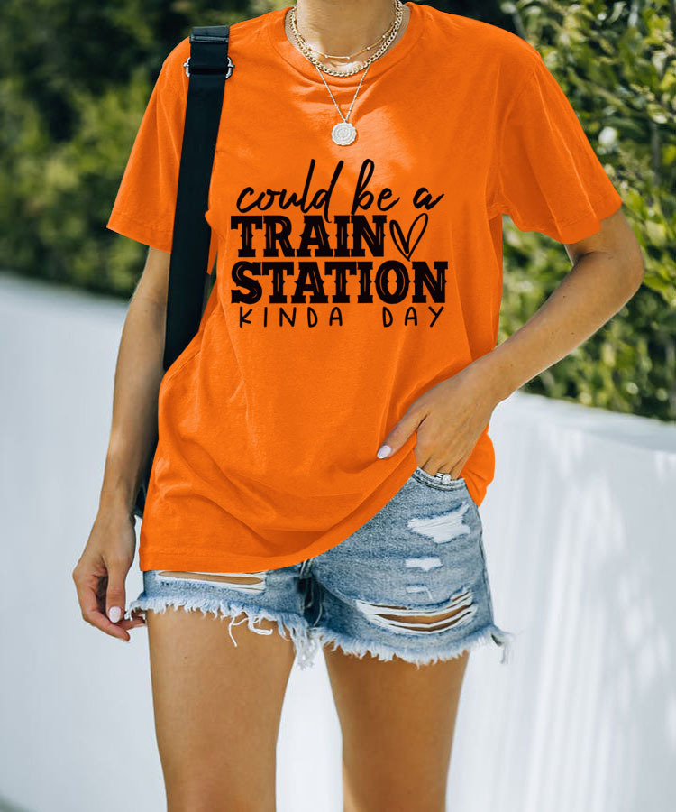 Letter Fun Printed Women's Round Neck Short Sleeve