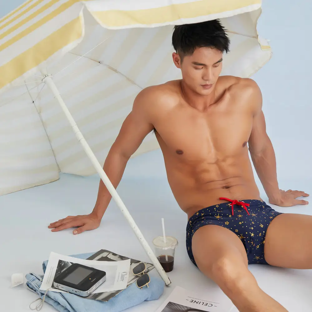 Simple Gold Star Boxer Swimming Shorts For Boys