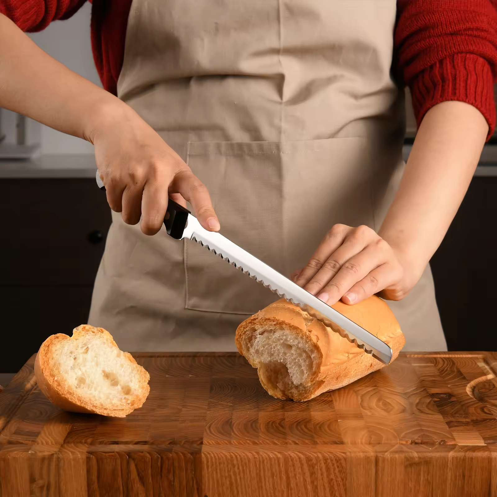 10-Inch Luxury Mirror Polished Carbon Steel Kitchen Bread Knife With Wooden Handle 5