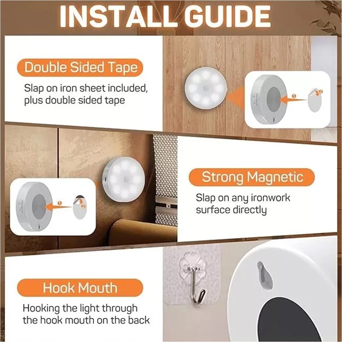 Sensor Light LED Motion PIR USB Rechargeable Portable Cabinet Stair Night Lamp