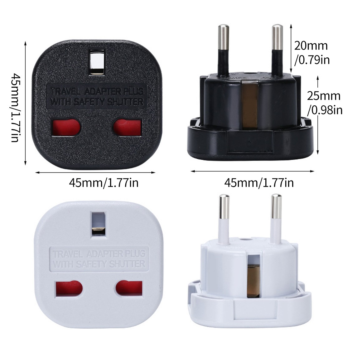 UK To EU Euro Europe European Travel Adaptor Plug 2 Pin Adapter---Black-10PCS — image 4