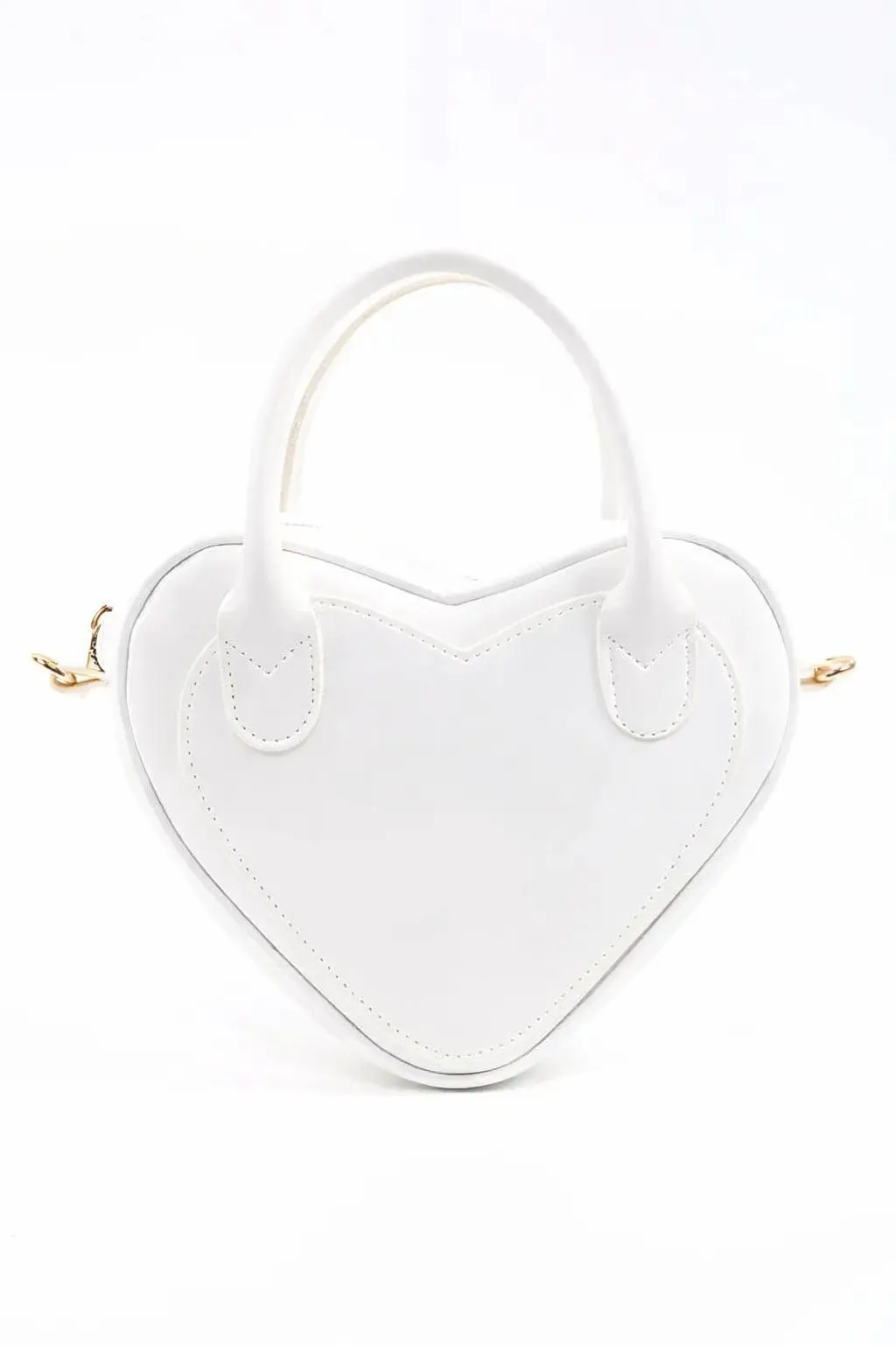 White Heart Shaped Faux Leather Zipper Bag