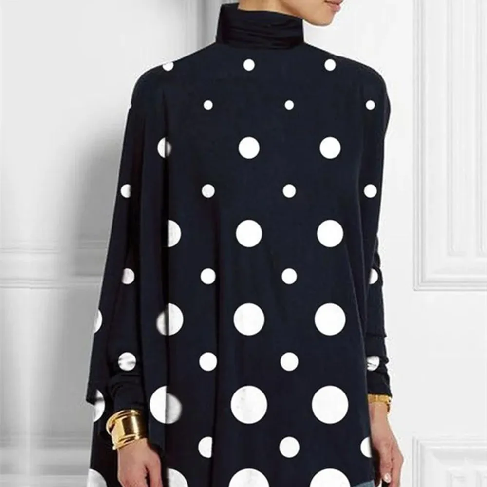Turtleneck Irregular Knit Bottoming Printed Shirt - Flower1