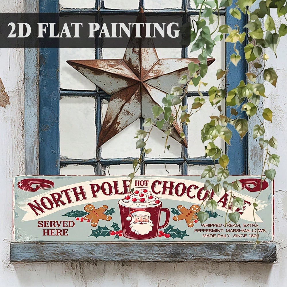 Vintage Arctic Hot Chocolate Metal Sign 16x4, Aluminum Christmas Wall Decor - thumbnail