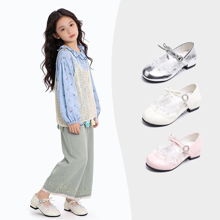 Girl Princess Shoes Fashion Versatile Small Leather Shoes Girl Lolita High Heels Bow Single Shoes Trendy