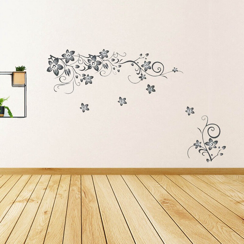 Vine Flowers Sticker And Butterflies Wall Art Vinyl Sticker-Home DIY Wall Decal