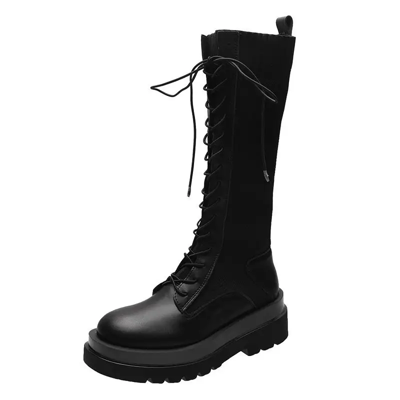 Women Boots Lace Up Mid Calf Boots High Platform Lace Up