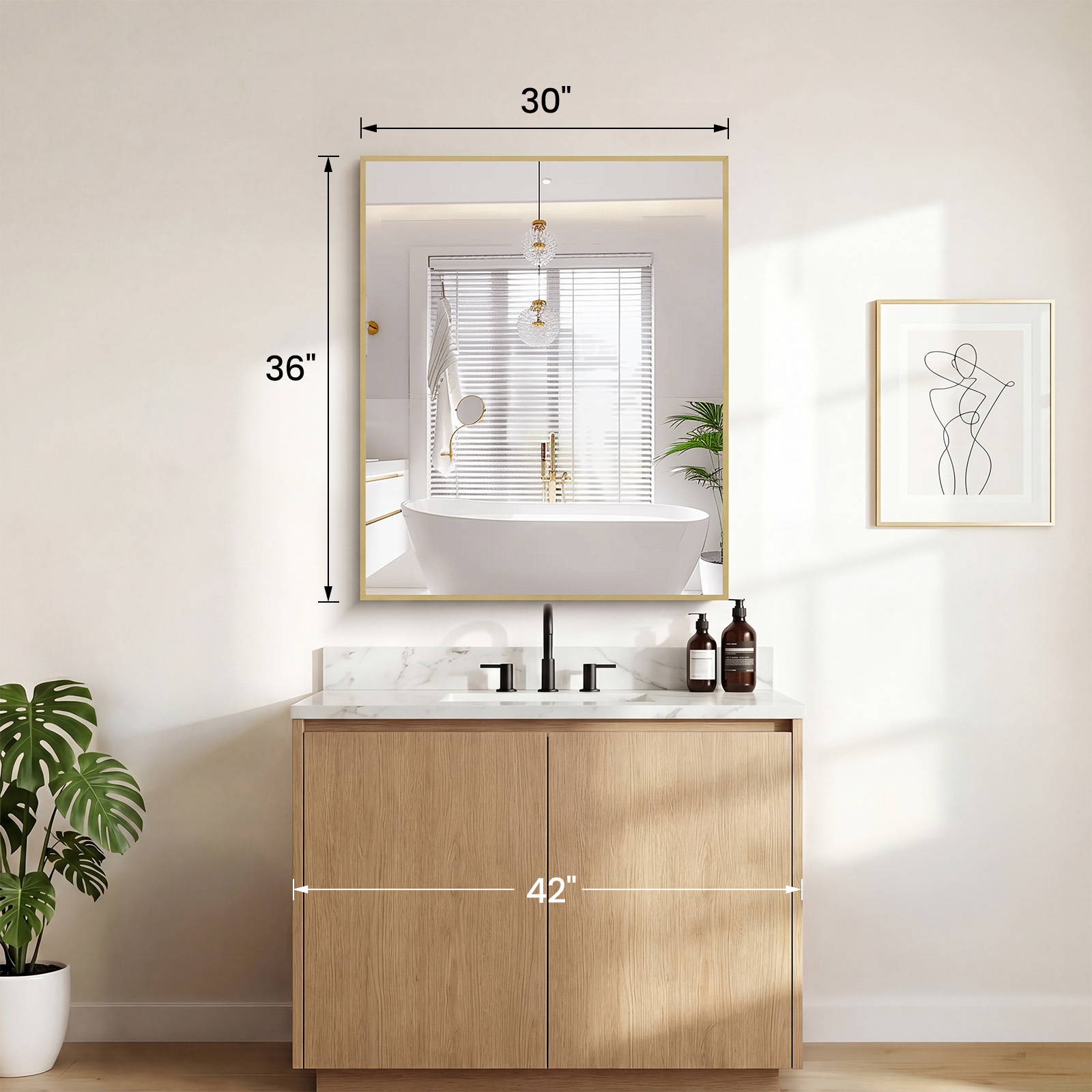 Above The Countertop, There Is A Rectangular Wall-mounted Bathroom Mirror With A Metal Frame And Made Of Tempered Glass. image 10