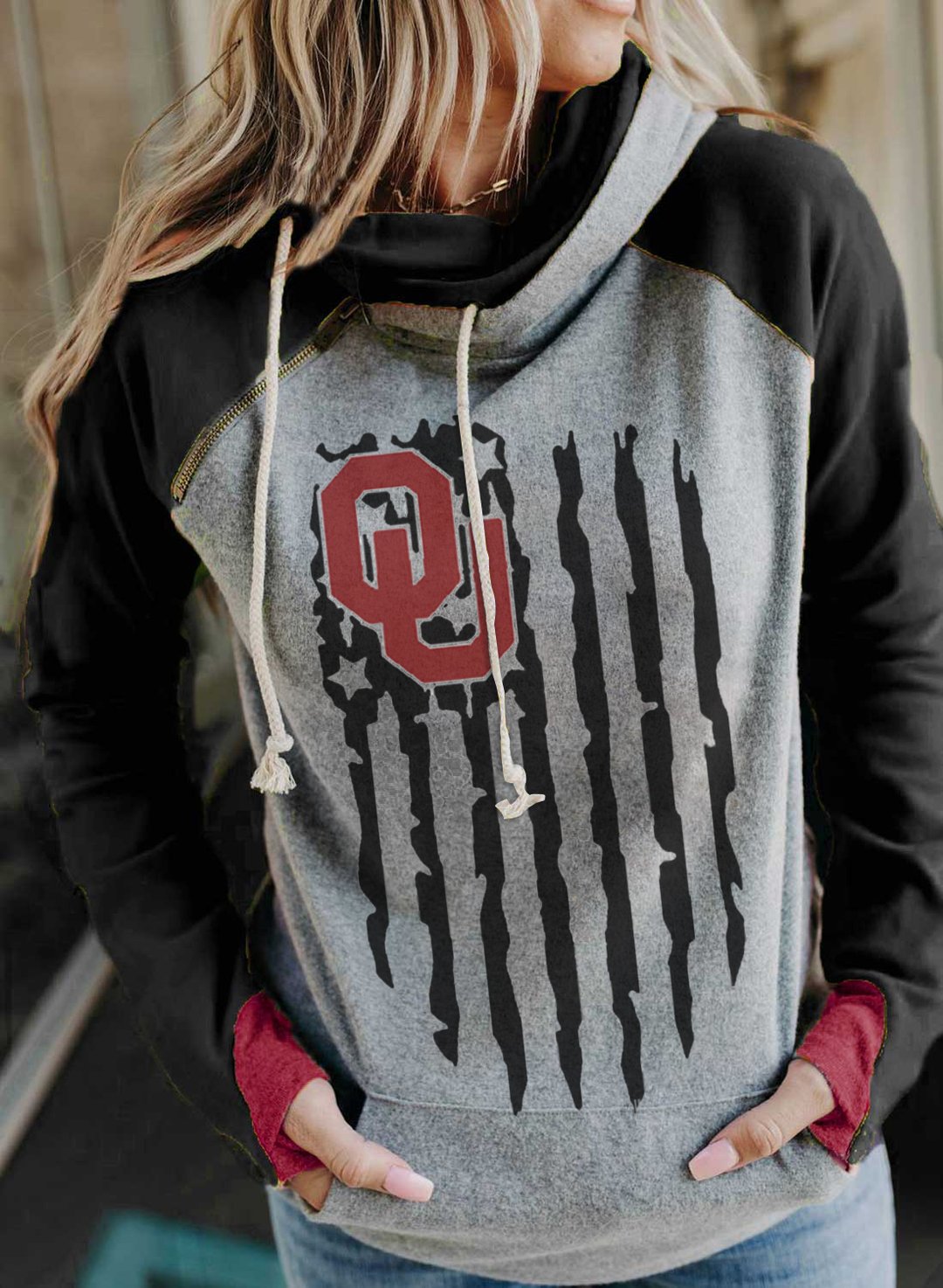 Women's Loose V-neck Long-sleeved Sweatshirt Buttoned Sports Hoodie