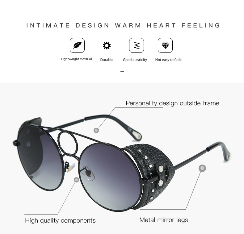 Title 5, Round Leather Rivet Metal Sunglasses