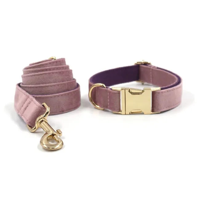 Creamy Coffee Velvet Dog Collar And Leash Set Gold - Shop at LoveMi