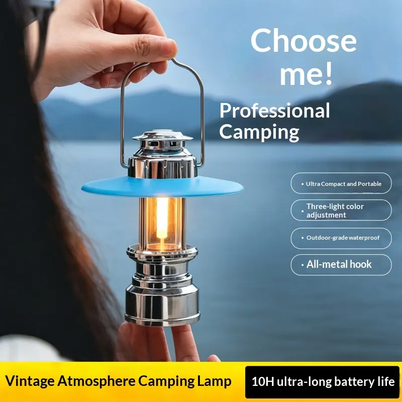 Retro Camping Lamp, Rechargeable Small Lantern, Outdoor
