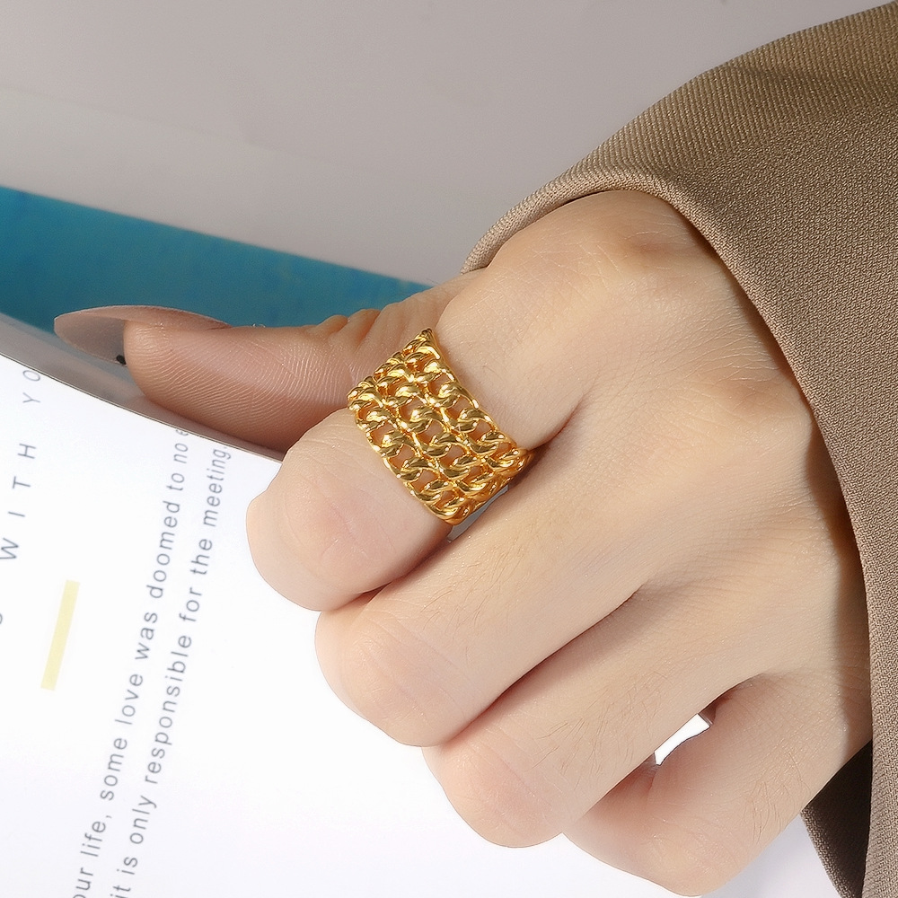 S925 Sterling Silver Ring Three-layer Chain Stitching