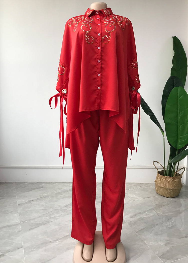 The New Suit African Plus Size Women's Hot Drilling Lapel Stitching Two-piece Suit