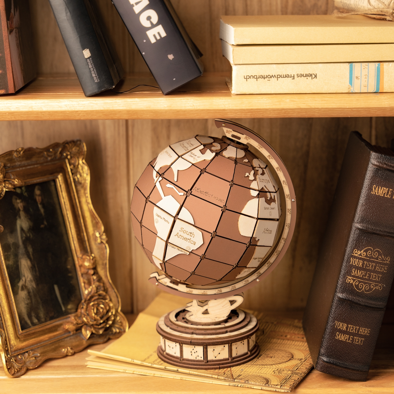 ROBOTIME 3D Wooden Globe Puzzle - 277-piece Rotating World Map Model Set With Astronomical Base, Fun DIY Project For Teenagers, Excellent Decoration