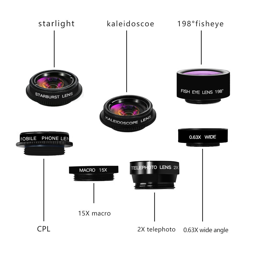 Широкоугольный макротелеобъектив «рыбий глаз» с поляризацией, 7 шт., объектив для мобильного телефона