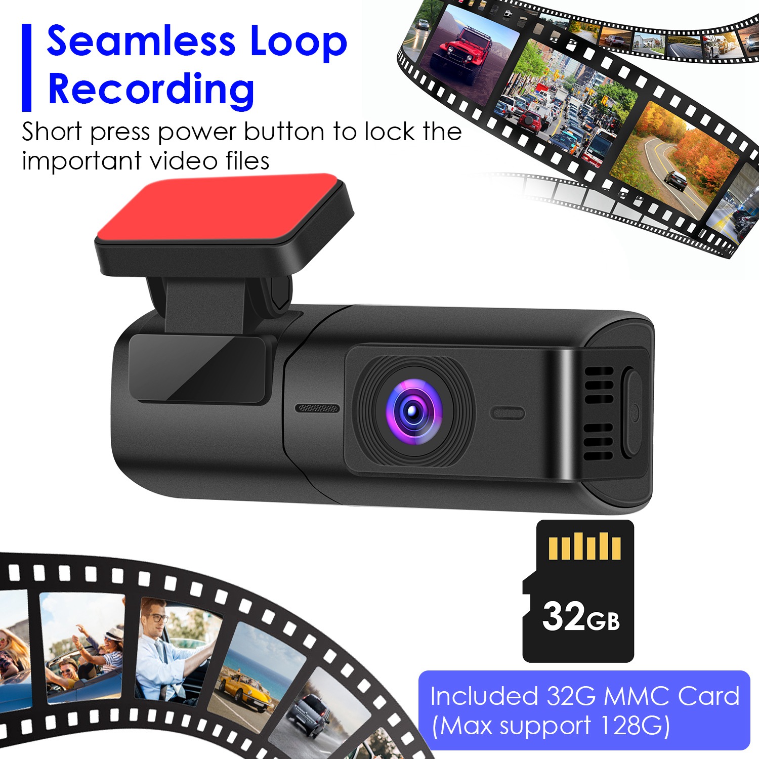 1Pc 2K HD Front Dash Cam For Car With IPS Screen Night Vision Loop Recording Included 32G Storage Card 140 Degree Wide Angle WiFi App Control Front Dashcam