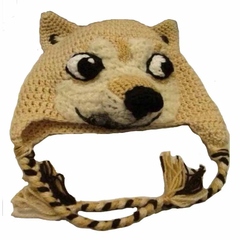 Pure Hand Knitted Dog Three-dimensional Hat - Khaki Doge