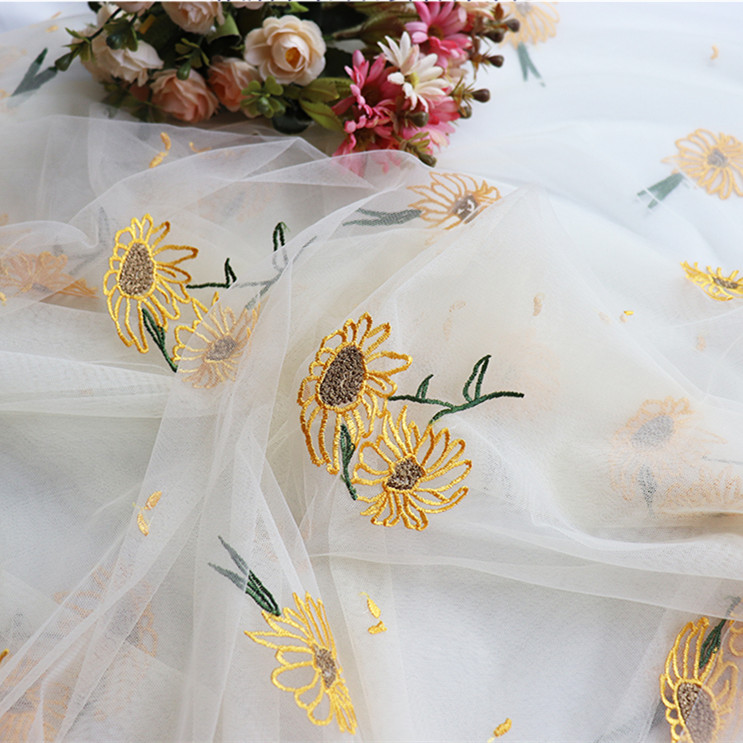 Women's Fashion Sunflower Embroidered Mesh Half-body Skirt