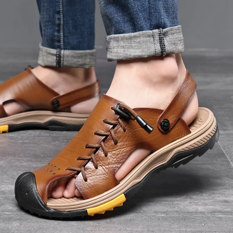 Men's Summer Outdoor Leather Large Size Beach Sandals