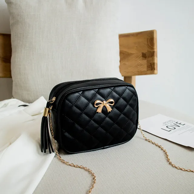 Women's Rhombus Embroidered Chain Shoulder Bag Black - Shop at LoveMi