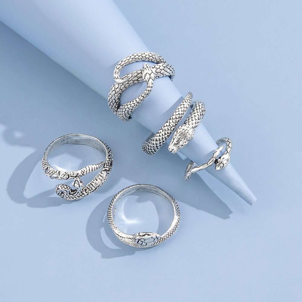 خاتم ريترو بنقشة أفعى باردة على طراز أوروبا وأمريكا
