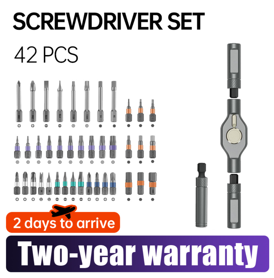 42-piece magnetic screwdriver bit set with colour-coded rings