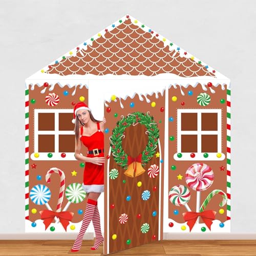 4 Pcs Christmas Gingerbread House Door Cover Decorations Gingerbread Door Cover Christmas House Backdrop For Xmas Holiday Party Supplies Home School Office Photo Booth Decor 5