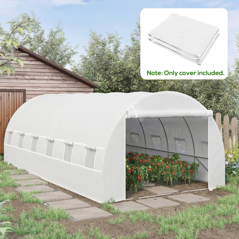 Plastic Greenhouse Cover Replacement, Heavy Duty Waterproof Tarp For Hoop House, Sheeting With 12 Windows, Door & Reinforcement Grid, White