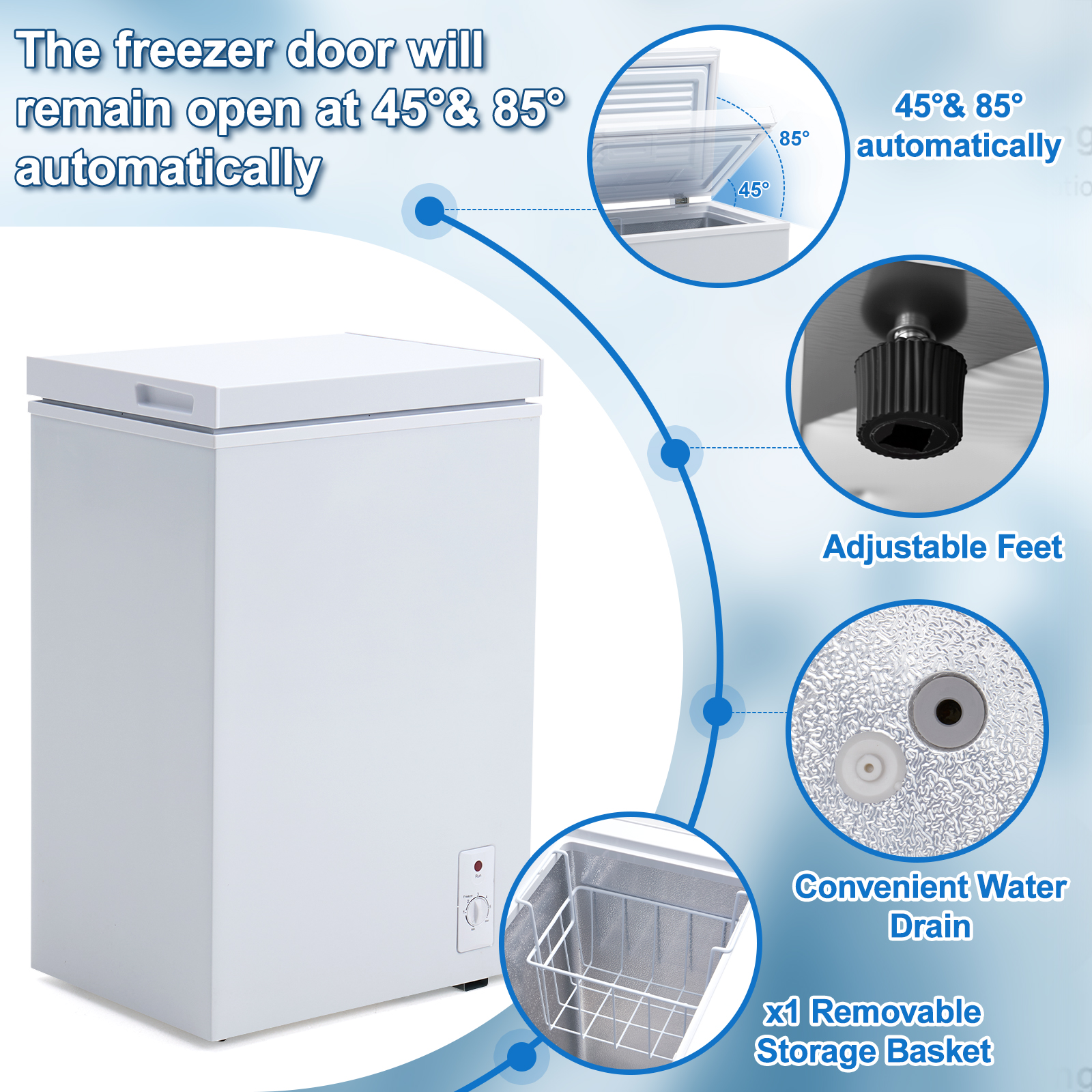 3.5 Cu.Ft Small Chest Freezer Compact Deep Freezer With 7-Level Temperature Control, Rapid Cooling, Energy Efficient & Quiet For Home, Garage, Apartment, And Kitchen, White