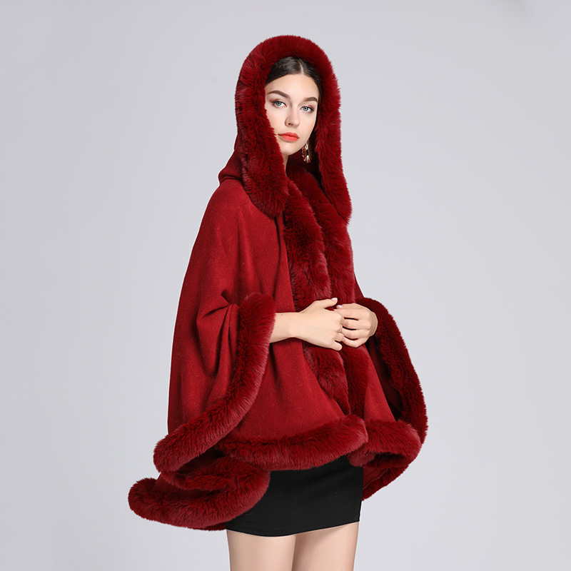 New Rex Rabbit Fur Collar Hooded Shawl