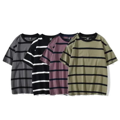 New Striped Short-sleeved T-shirt Men's Fashion Simple And Loose