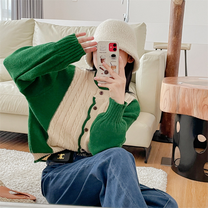 Female Color Blocking Sweet Long Sleeve Sweater