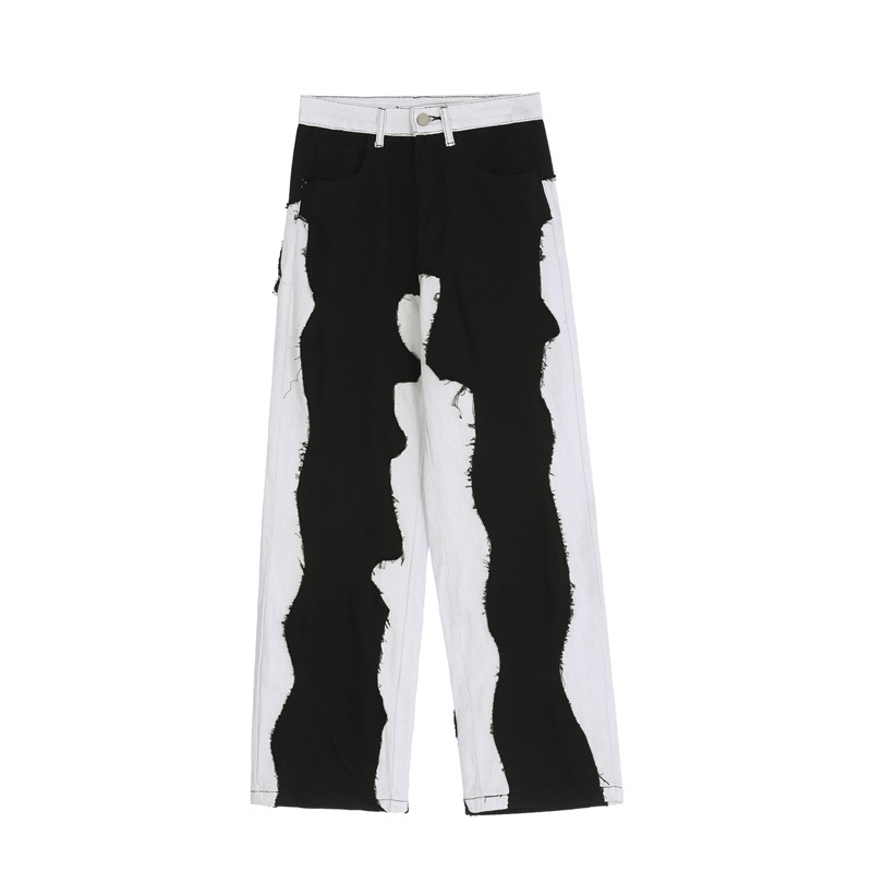 Black And White Patchwork Design Sense Patchwork Jeans Black - Shop at LoveMi