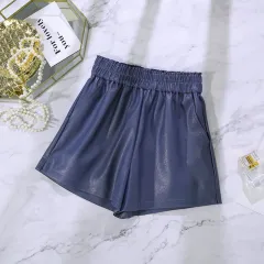 Loose Wide Leg Slim High Waist Shorts - Blue - View 1