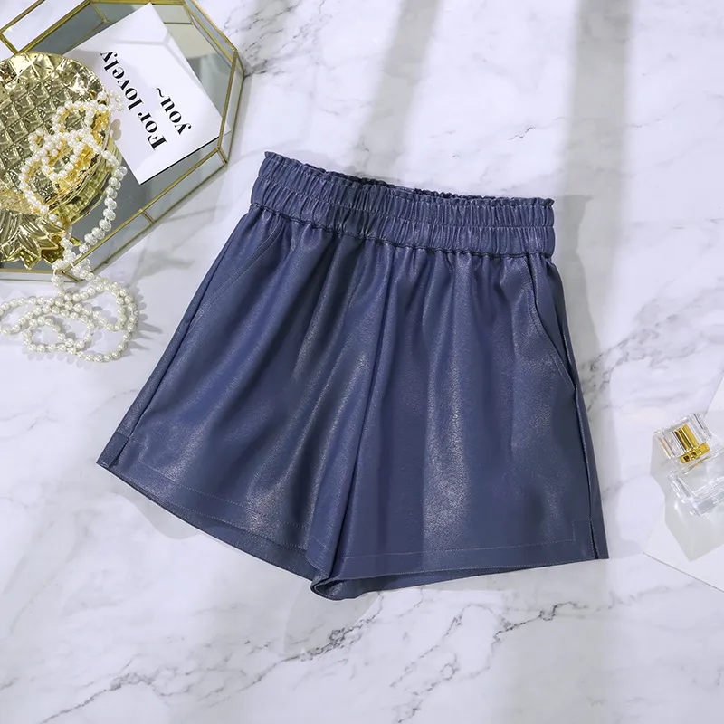 Loose Wide Leg Slim High Waist Shorts - Blue