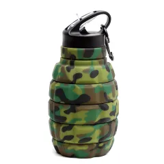 Foldable Water Bottle Food Grade Silicone Cycling Hiking Kettle With Hook - Army Green Camo - View 1