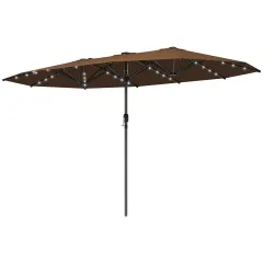 Garden Parasol, Double-Sided Sun Umbrella With LED Solar Lights, Patio Parasol For Outdoor, Coffee - Coffee - View 1