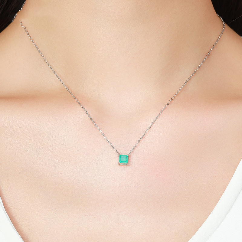 Temperament S925 Sterling Silver Imitation Paraiba Tourmaline Necklace