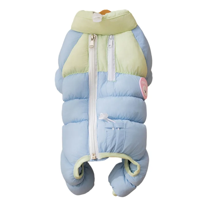 Autumn And Winter Dog High-end Macaron Thickened Zipper Bear Warm Four-legged Cotton-padded Jacket, Cat Cotton-padded Jacket, Pet Clothes - Blue