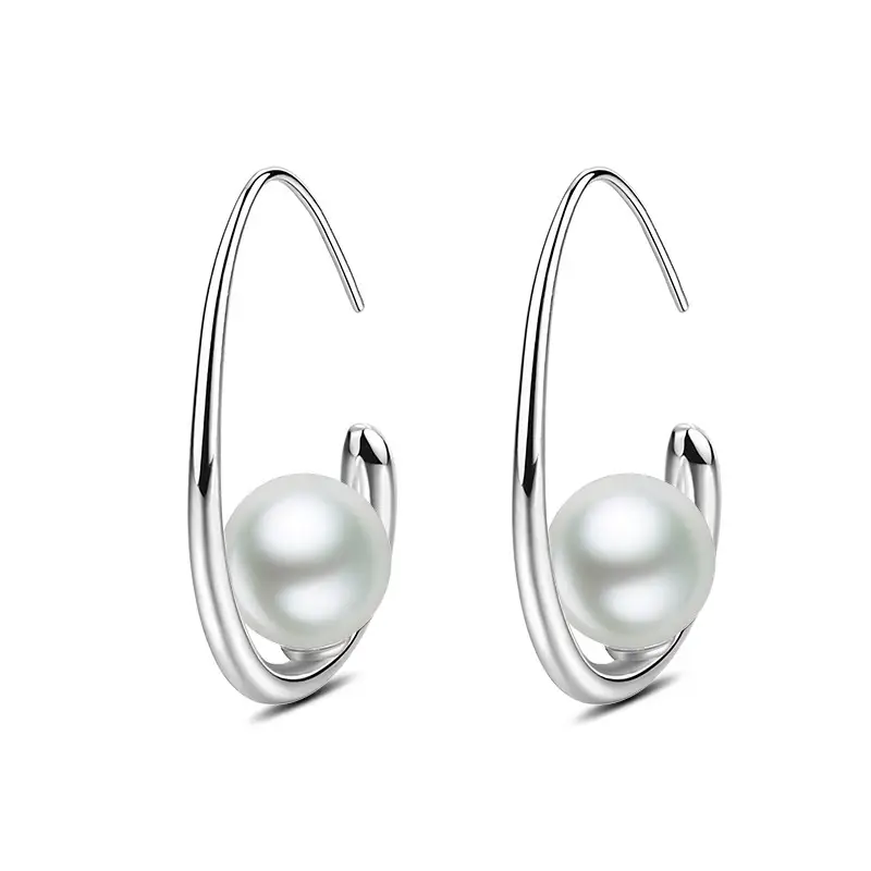 Women's Fashion Simple Curved Hook Pearl Earrings