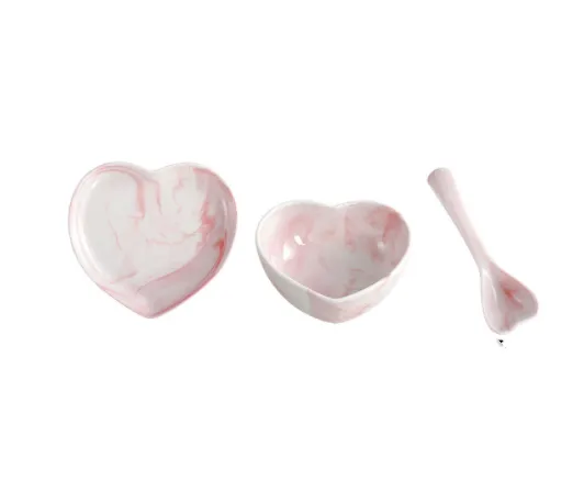 Nordic One person Ceramic Tableware Love shaped Tableware Pink 3Piece Set - Shop at LoveMi