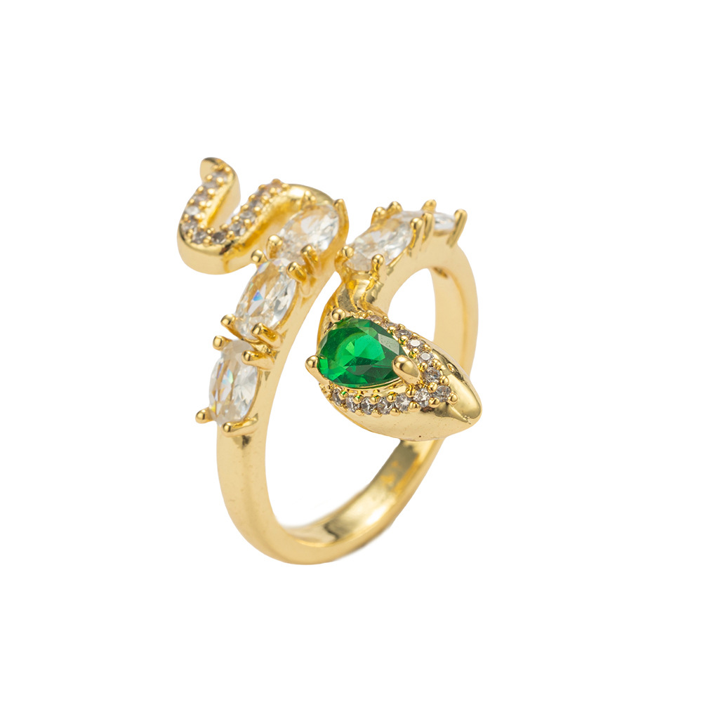 New Chinese Style Zircon Emerald Small Snake Opening Ring