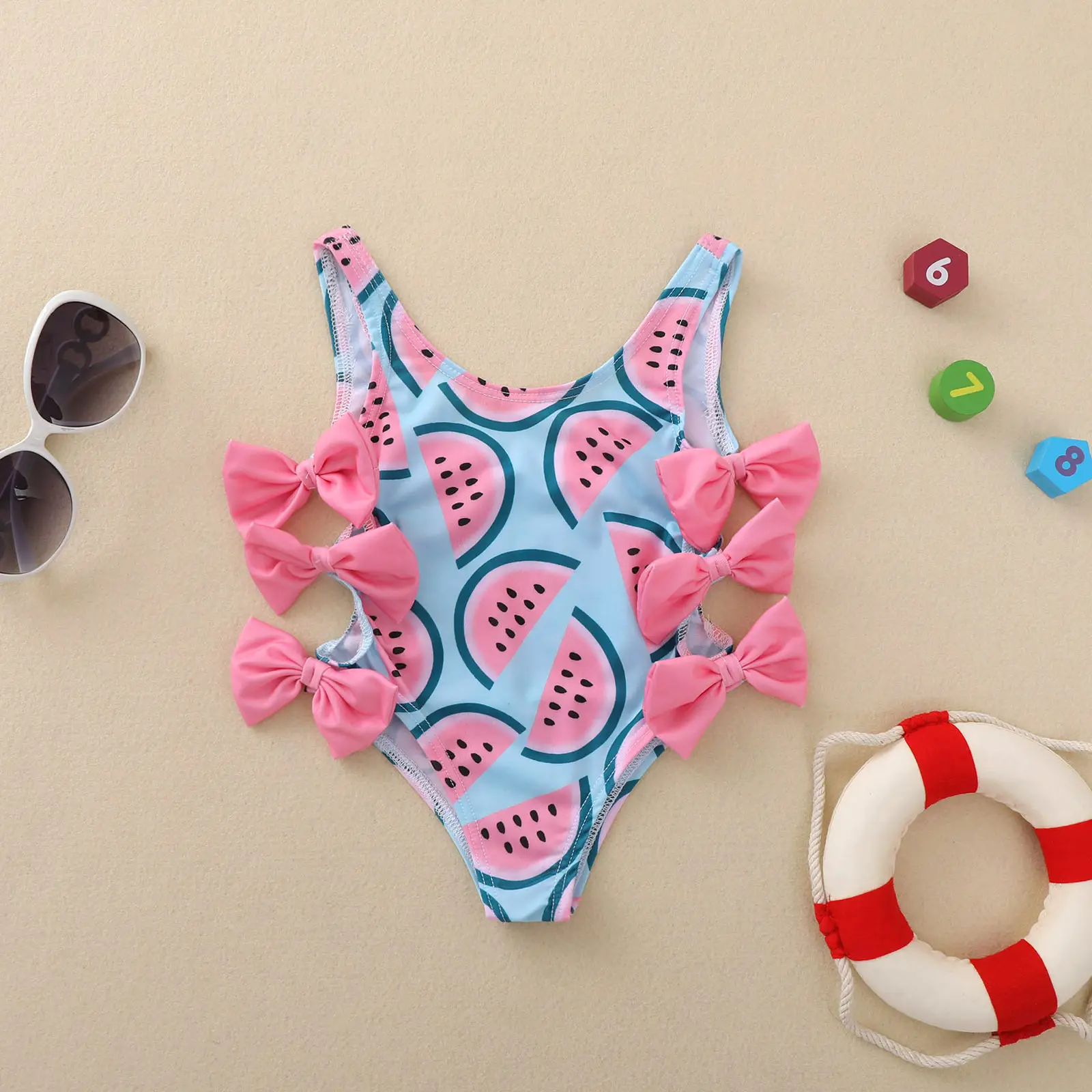 Swimsuit Girls' Cute One-Piece Watermelon Print Bow