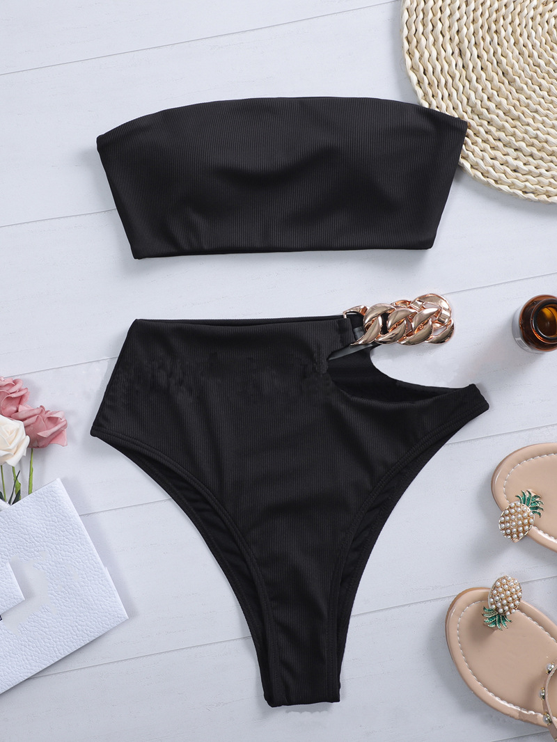 Solid Color Hollow Bikini Split Swimsuit Swimsuit - Image 3