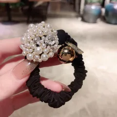 Simple Small Intestine Hair Tie With Hair Pearl With Drill Rope - Black - View 1
