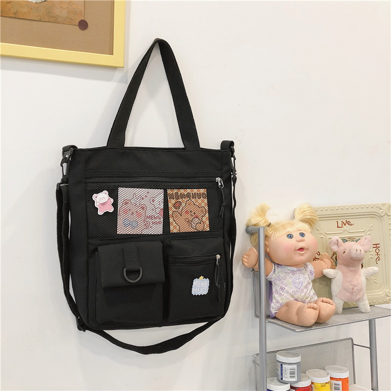New Fashion Ins Canvas Big Bag Japanese Cute Girl Shoulder Bag Student Messenger Bag Black - Shop at LoveMi