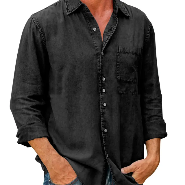 Men's Casual Solid Color Long Sleeve Shirt Black - Shop at LoveMi