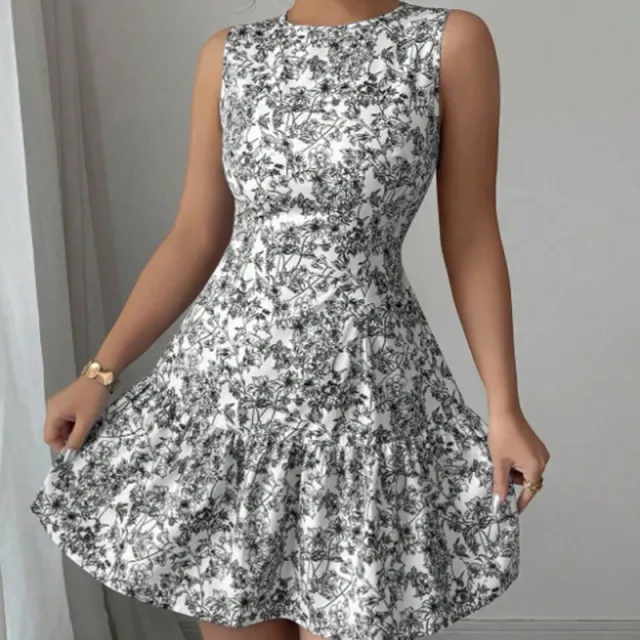 Women's Elegant Floral Print A Line Mini Dress Sleeveless Casual Cocktail & Party Dress Black - Shop at LoveMi