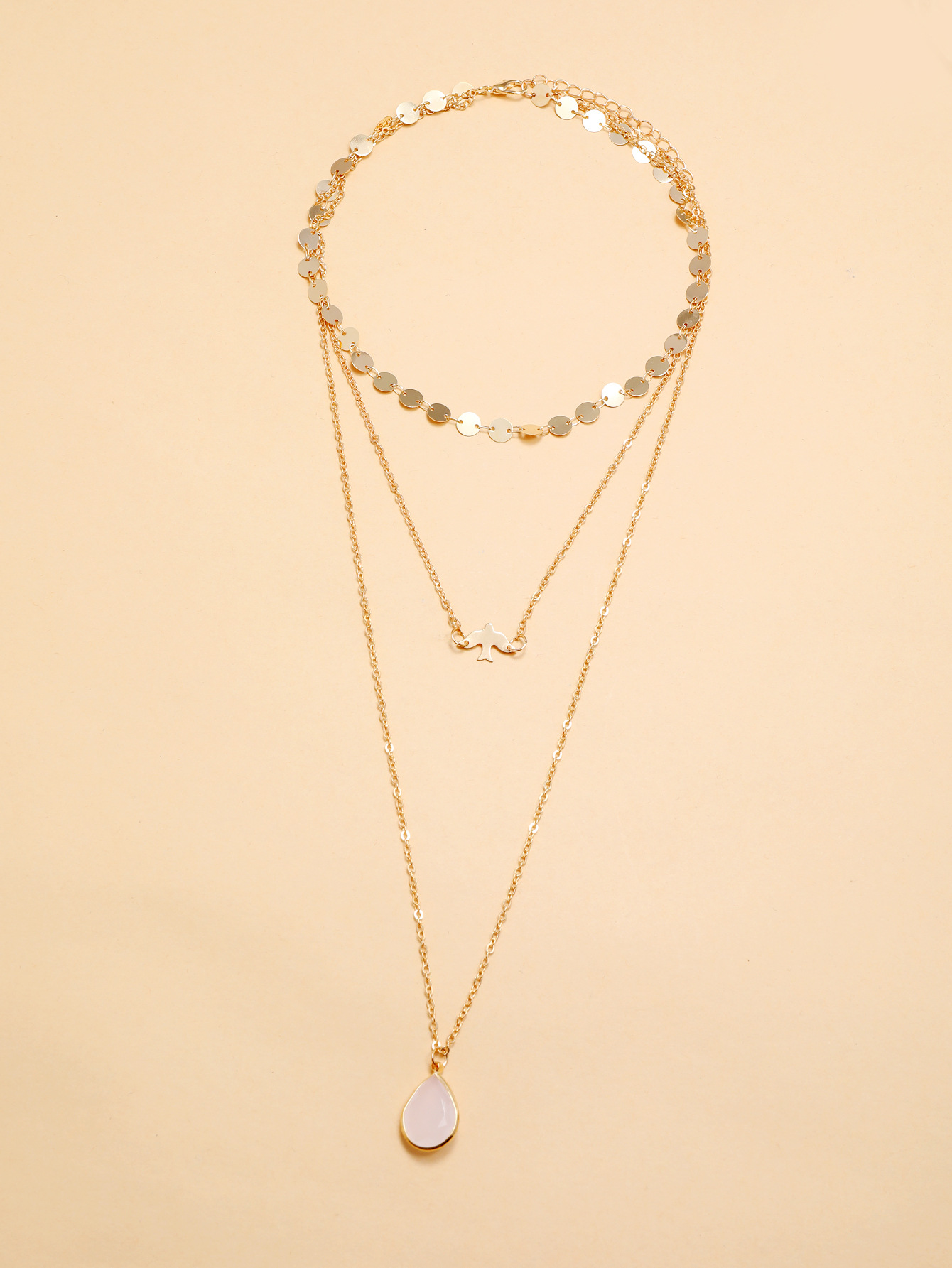 Copper Sequined Dove Drop Multi-Layer Necklace